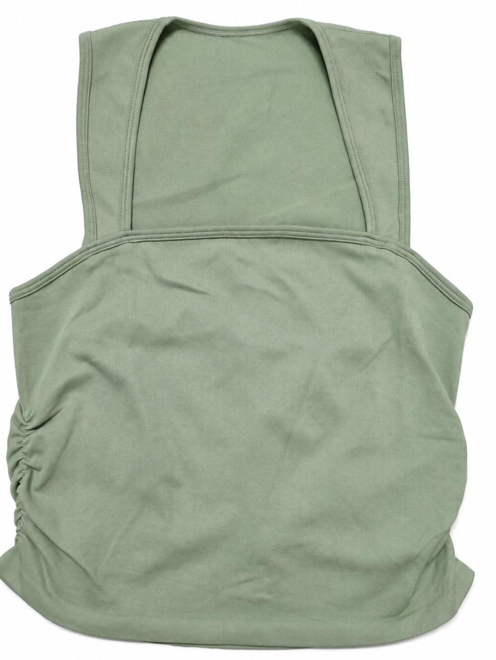 OQQ Sage Green Ruched Side Tank Top Square Neck Crop Medium NWOT